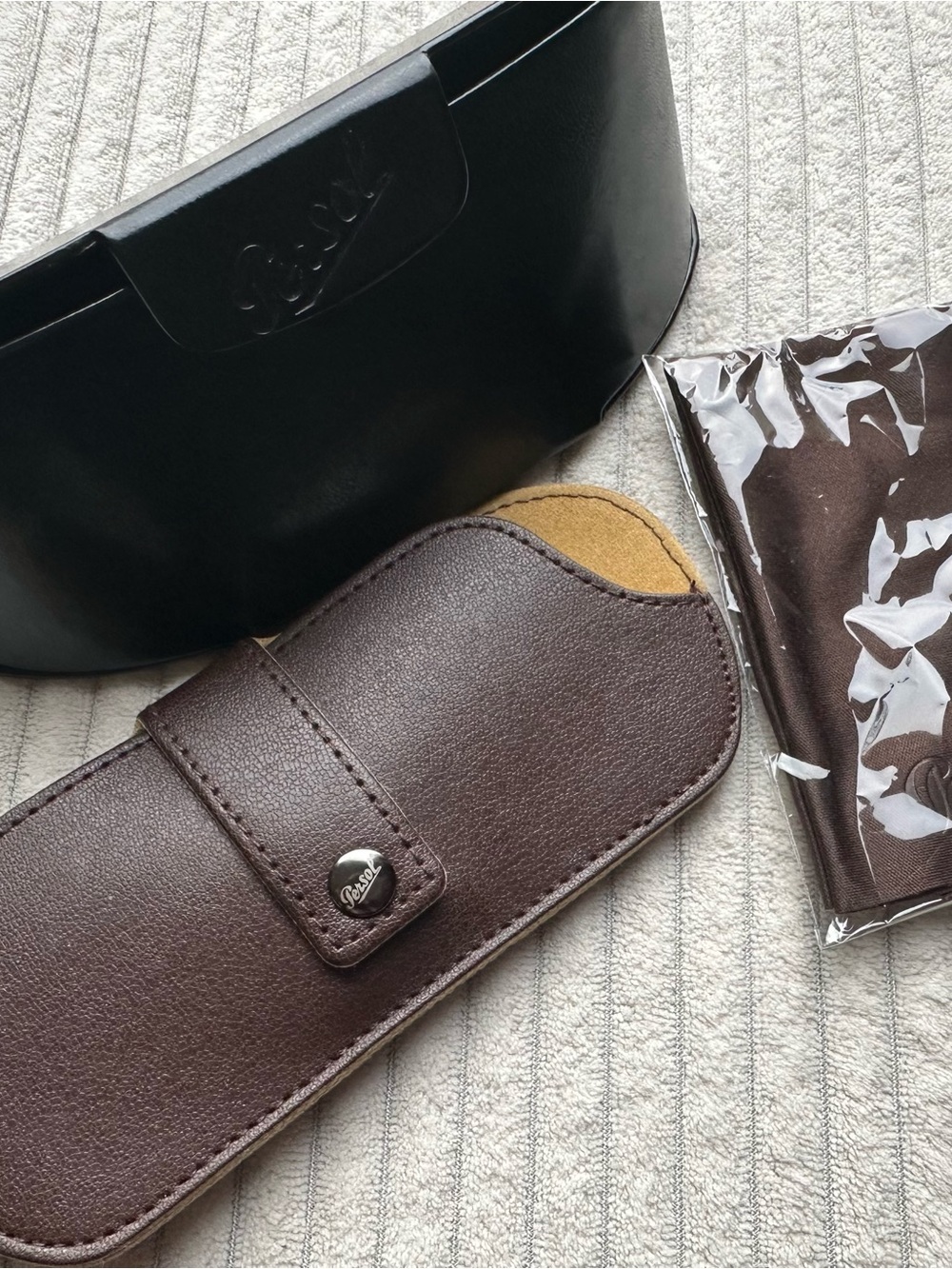 Persol eyeglass/Sunglass cases (set of two) with cleaning cloth